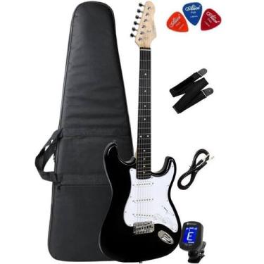Imagem de Guitarra Giannini G-100 Strato Black C/ Escudo White + Capa + Afinador