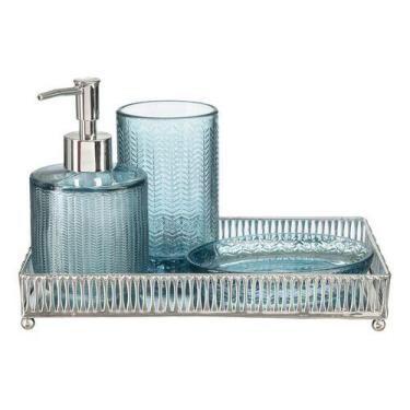 Imagem de Conjunto Banheiro Lavabo Dispenser Líquido Bandeja Sabonete - PGB