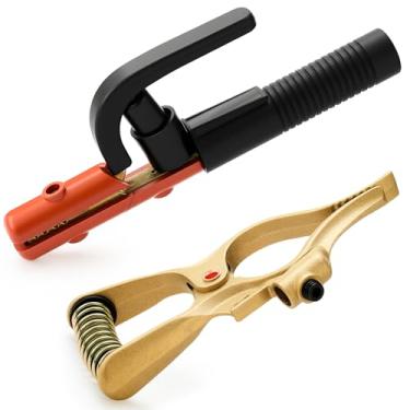 Imagem de Lanties Suporte de eletrodo de soldagem e braçadeira de solda estilo T, braçadeira de terra de latão de 300 amp, alicate de retenção de mandíbula resistente de cobre de 300 ampères, suporte de