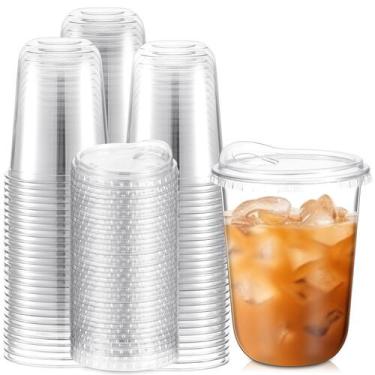 Imagem de Copos de plástico descartáveis Baderke Clear com tampas Sip de 16 onça