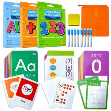 Imagem de Flash Cards Limque 108 unidades com 9 canetas apagáveis a seco de 3 an