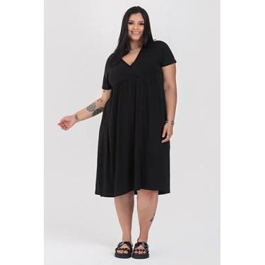 Imagem de Vestido Plus Size Malha de Viscose Detalhe Transpassado - Serena, Pret