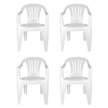 Imagem de Kit 4 Cadeiras Poltrona Plástica Empilhavel Reforçada Branca 182kg Mor