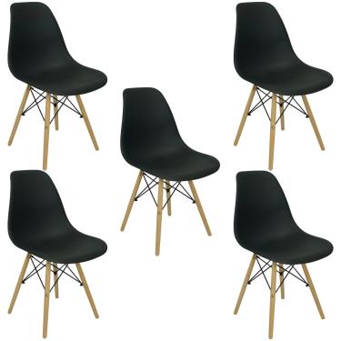 Imagem de Kit 5 Cadeiras Eiffel Charles Eames Wood Cozinha Jantar Preta