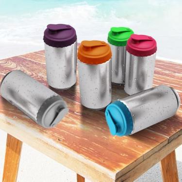 Imagem de 6 tampas de tampa de lata de refrigerante, protetor de tampa de silicone, tampas reutilizáveis para bebida energética de suco de bebida de coca-cola, 6 cm (cores sortidas)
