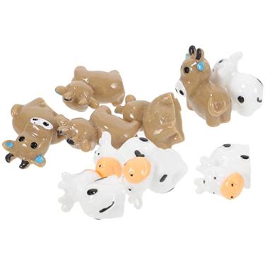 Imagem de 10 peças mini estatuetas de vaca modelos de gado em miniatura de resina decorações de animais fofos para projetos de artesanato de jardim doméstico ornamentos de vaca para casas de bonecas e