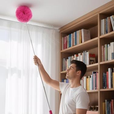 Imagem de Espanador para limpeza de mão espanador suprimentos de limpeza para teto de móveis de janela de carro de escritório (rosa vermelha, 300 cm)