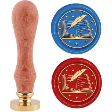 Imagem de Generic Kit de selos de cera de livro, cabo redondo de latão e madeira de 30 mm, dourado, adequado para envelopes de casamento, convites, embrulho de presente