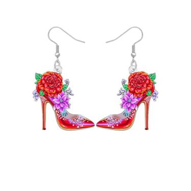 Imagem de Brincos de salto alto de acrílico descolados, presentes legais para amigas, novidade de salto alto com flor rosa joia romântica exclusiva para mulheres namorada, Medium, Acrílico Aço inoxidável, Sem