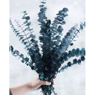 Imagem de 10 hastes de eucalipto preservadas, buquê de flores artificiais naturais de 30 cm para decoração de casa/arranjos florais/casamentos/chuveiros de spa, eucalipto artificial, azul