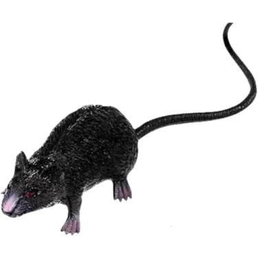 Imagem de JJLFresheners Rato falso realista, rato assustador, brincadeira de Halloween, rato de borracha com cauda longa, decorações assustadoras para o dia da mentira (preto)