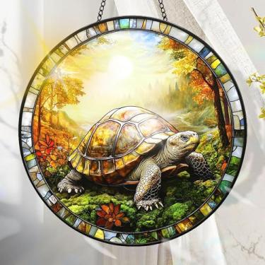 Imagem de Apanhador solar de acrílico colorido, decoração de janela suspensa de tartaruga com design de vitral impresso, apanhador de sol, arte de parede de arco-íris, ideia de presente e ornamento de jardim