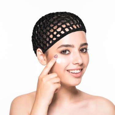 Imagem de 2 peças de touca de rede de cabelo, snoods de rede para dormir, toucas de enrolar para peruca longa e reta, protetor de cabeça, chapéus de crochê de malha preta, alça de elevação de coque, costura de