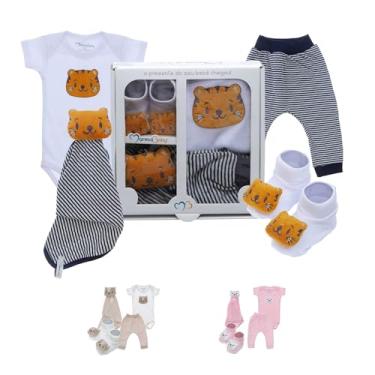 Imagem de Kit 4 Pçs Maternidade Presente Enxoval Bebes Roupas Para Recem Nascido (Marinho)