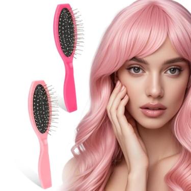 Imagem de Escova de cabelo de metal, pacote com 2 escovas de peruca pequena para peruca sintética, escova de almofada de arame, portátil, de aço inoxidável, escova de cabelo desembaraçadora, escova de cabelo