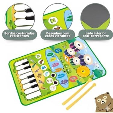 Imagem de Tapete Musical Interativo Infantil Brinquedo Educativo Com Sons De 6 Instrumentos Musicais: Teclado, Piano, Bateria, Violino, Saxofone, Sanfona, Tapete Para Desenvolvimento Sonoro e Sensorial