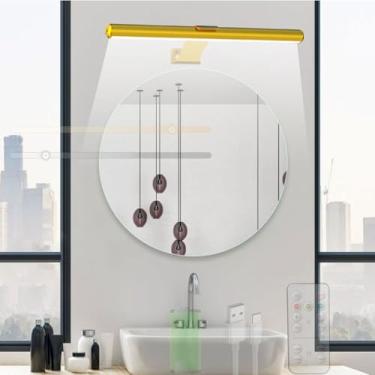 Imagem de Lâmpada de parede com bateria LED com controle remoto luzes de parede luz de imagem sem fio recarregável magnética iluminação de parede com interruptor lâmpada de espelho sala de estar quarto (ouro