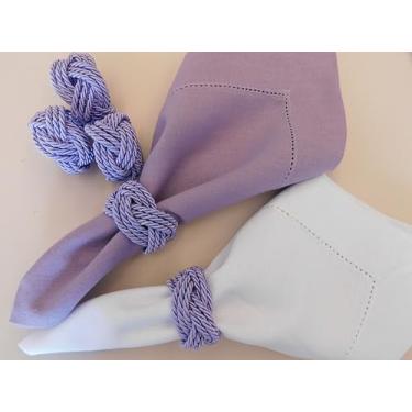 Imagem de Porta Guardanapo Náutico Decorativo, Kit 6 Peças, Cordão Trançado para Mesa Posta, Anel de Guardanapo em Tecido Linho, Laço Clássico, Vermelho (Lílas)