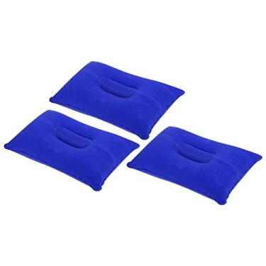 Imagem de Travesseiro inflável, pacote com 3 almofadas ultraleves para acampamento, viagem, mesa, descanso de pescoço, para caminhadas, mochilão, escritório, azul escuro