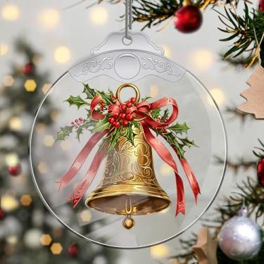 Imagem de Enfeites de Natal para pendurar em cristal de sino, enfeites de árvore de Natal feitos à mão, decoração de carro e casa - presentes de Natal, decoração de artesanato em acrílico, ideias de troca de