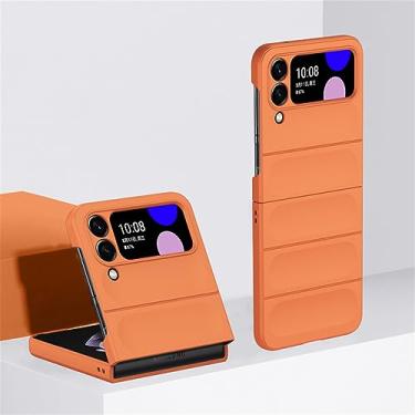 Imagem de Capa dura com sensação de pele para Samsung Galaxy Z Flip 3 4 5 5G Flip4 Flip5 Capa fosca de proteção lisa dobrável, laranja, para Samsung Z Flip5
