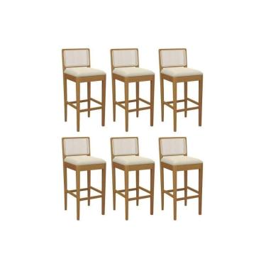 Imagem de Banqueta Sala De Jantar Sara 1bmm005ca Premium Madeira Maciça Kit 6 Un Carvalho-linho Bege Argila-tela Bege - Kappesberg