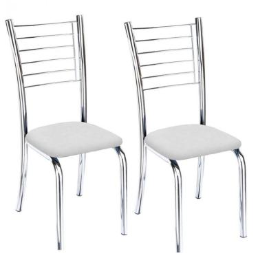 Imagem de Kit 2 Cadeiras De Jantar Lara Cromada Para Cozinha Assento Sintético Branco - Aurora Line