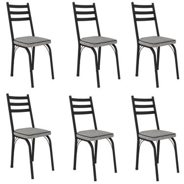 Imagem de Kit 6 Cadeiras Para Cozinha Tubular D-13 Nara De Aço Preto-grafiato