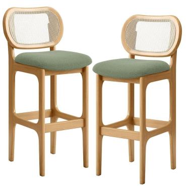 Imagem de Kit 02 Banquetas Altas Para Cozinha Bancada Sala Tela Betta Fixa L02 Bouclê Oliva - Lyam