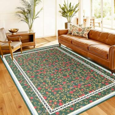 Imagem de FJKJHKGJ Tapetes de área de 1,8 m x 2,5 m laváveis para sala de estar, tapetes antiderrapantes de pelo baixo para quarto, tapete estampado vintage para quarto, sala de jantar, hall de entrada