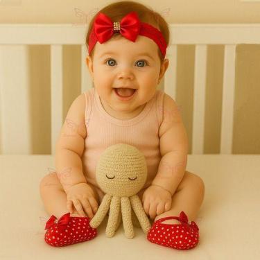 Imagem de Kit Sapatinho Luxo + Faixa Renda Para Bebê Menina RN à 06 Meses - Supr