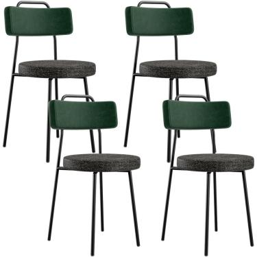 Imagem de Kit 04 Cadeiras Decorativa Estofada Sala Jantar Barcelona L02 Facto Verde Musgo Linho Chumbo - Lyam