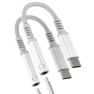 Imagem de Adaptador de fone de ouvido USB C para cabo de áudio auxiliar de 3,5 mm (pacote com 2) para iPhone 16 15 Pro Max, compatível com fones de ouvido Samsung S24 tipo C, conversor fêmea DAC, fone de ouvido