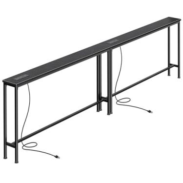 Imagem de SUPERJARE Mesa de sofá de 102,4 polegadas com tomadas elétricas e portas USB-C, mesas de console estreitas de 14 cm, mesas de sofá de entrada com armazenamento, sofá atrás, espaços pequenos, sala de