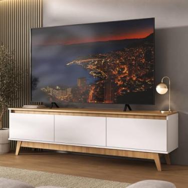 Imagem de Rack para Tv até 75 Polegadas 180cm 3 Portas Retrô Multimóveis Mp1102 Madeirado/branco