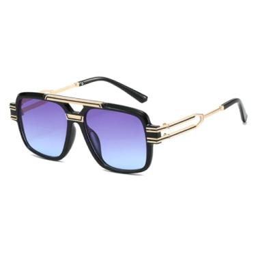 Imagem de HCPIHF Óculos de sol vintage de metal feminino para homens, armação grande e luxuosa, estilo punk, UV400 (preto, cinza e azul)