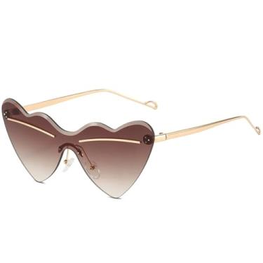 Imagem de JRLLFD Óculos de sol em formato de coração de metal, feminino, masculino, moda ao ar livre, fotografia de rua, UV400 (marrom)