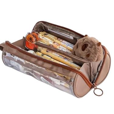 Imagem de Estojo de Lápis, Estojo Organizador Escolar Transparente Kawaii Lápis Necessaire Viagem Maquiagem Higiene Cosméticos(marrom)