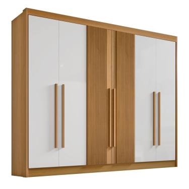 Imagem de Guarda Roupa Casal 6 Portas Ripado 7 Gavetas Sem Pés Athos - D' Doro Cinamomo/off White/ripado