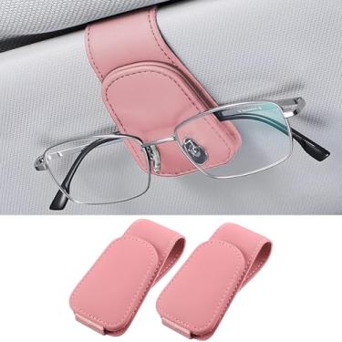 Imagem de Couslcd 2 peças de suportes de óculos de sol para viseira de sol de carro, suporte de óculos de couro, suporte magnético para óculos e clipe de cartão de bilhete, acessórios interiores automotivos