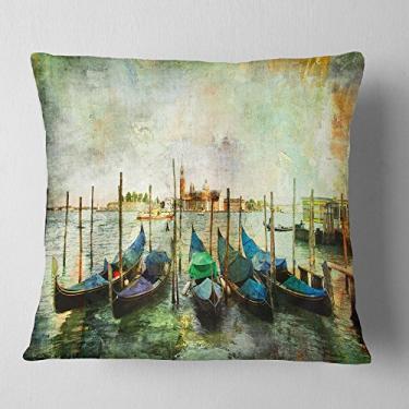 Imagem de Design de pintura de paisagem de gôndolas venezianas, sala de estar, sofá, almofada de alta qualidade + capa de almofada impressa em ambos os lados 45,72 cm x 45,72 cm