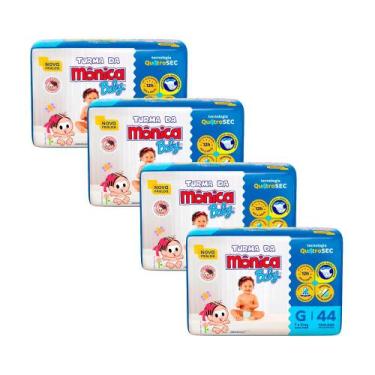 Imagem de Kit 4 Fralda Turma da Mônica Baby Mega Tamanho G 44 Unidades Descartáv