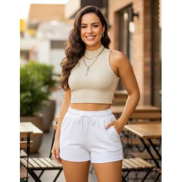 Imagem de Short Moletom Feminino Super Confortável Envio Imediato - RC, Branco, 