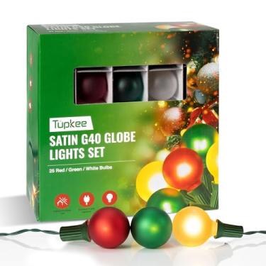Imagem de Tupkee Conjunto De Luzes Globo Cetim G40, 25 Lâmpadas Vermelhas, Verdes E Transparentes - Para Ambientes Internos Externos, Cordão Pés, Decoração Natal, Jardim Suspenso, Quintal, Pátio, Redondo