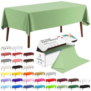 Imagem de CXPSINC Toalha de mesa de plástico descartável com cortador deslizante para todos os tipos de mesas | Piquenique, festa, banquete, aniversários, casamentos (verde sálvia, 30 metros)