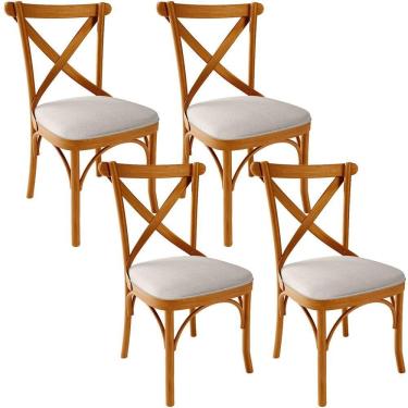 Imagem de Kit 04 Cadeiras Para Sala De Jantar E Estar Living Estofada ávila L02 Linho Cru - Lyam