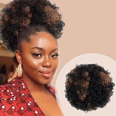Imagem de Instant Glitz Afro Puff Cordão Rabo de Cavalo Retrô Cacheado Rabo de Cavalo Peruca Grampo em Cabelo Sintético para Mulheres Negras Extensão de Cabelo Sintético (Pequeno, FS1B/30)