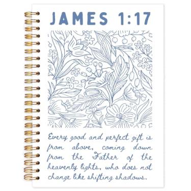 Imagem de Yhtrg Cadernos espirais cristãos azuis, caderno bíblico James 1:17, diários religiosos para escrever, caderno floral da Bíblia para anotações, presentes cristãos para mulheres, blocos de notas para