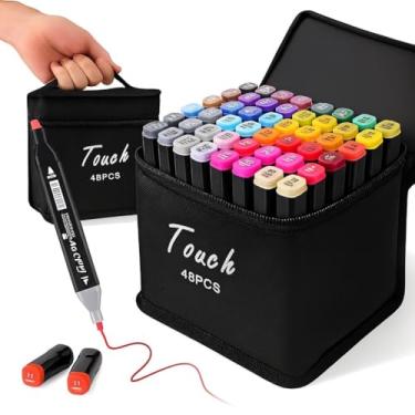 Imagem de Kit Canetinhas TOUCH Ponta Dupla Profissional Premium com Estojo – Escolha entre 48, 60 ou 80 Cores Vibrantes e Resistentes (48 CORES)