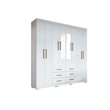 Imagem de Guarda Roupa 8 Portas E 6 Gavetas C/ Espelho E Pés Liverpool Branco - Santos Andirá